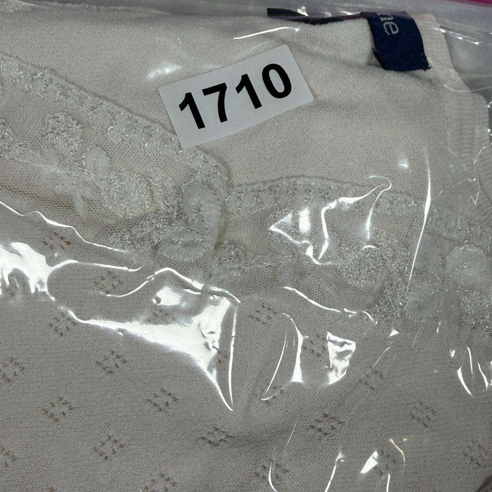 Evan-Picone Women White Pointelle Knit Lace Button Front Cardigan Cottagecore XL - Picture 10 of 10